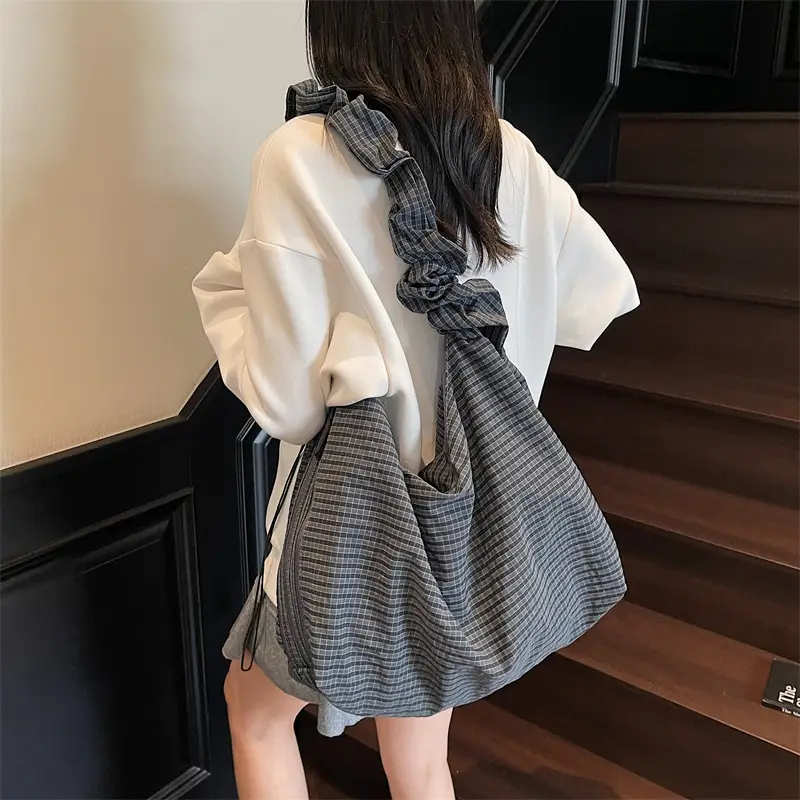 White Plaid Lazy Style Shoulder Bag for Women 2025 - Image 6