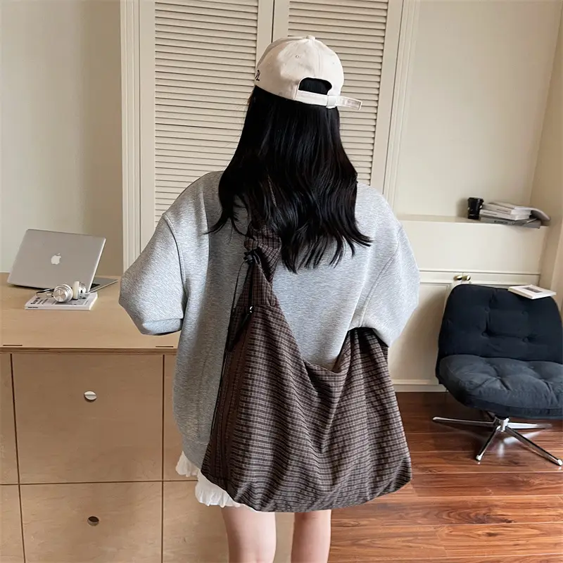 White Plaid Lazy Style Shoulder Bag for Women 2025 - Image 7