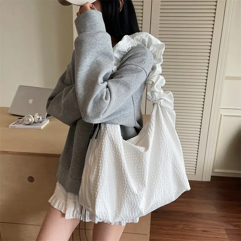 White Plaid Lazy Style Shoulder Bag for Women 2025 - Image 8