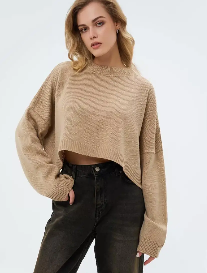 Cross-Border Women's Outerwear European and American Style Knitwear Autumn and Winter New Round Neck Pullover Loose Solid Color Long-Sleeved Sweater for Women