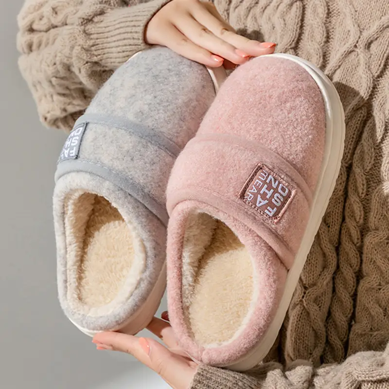 Winter Furry Cotton Slippers for Women Warm Thick Soled