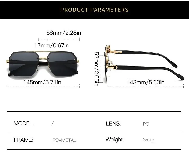 Men's Gradient UV400 Sunglasses Black Gold — feature 15
