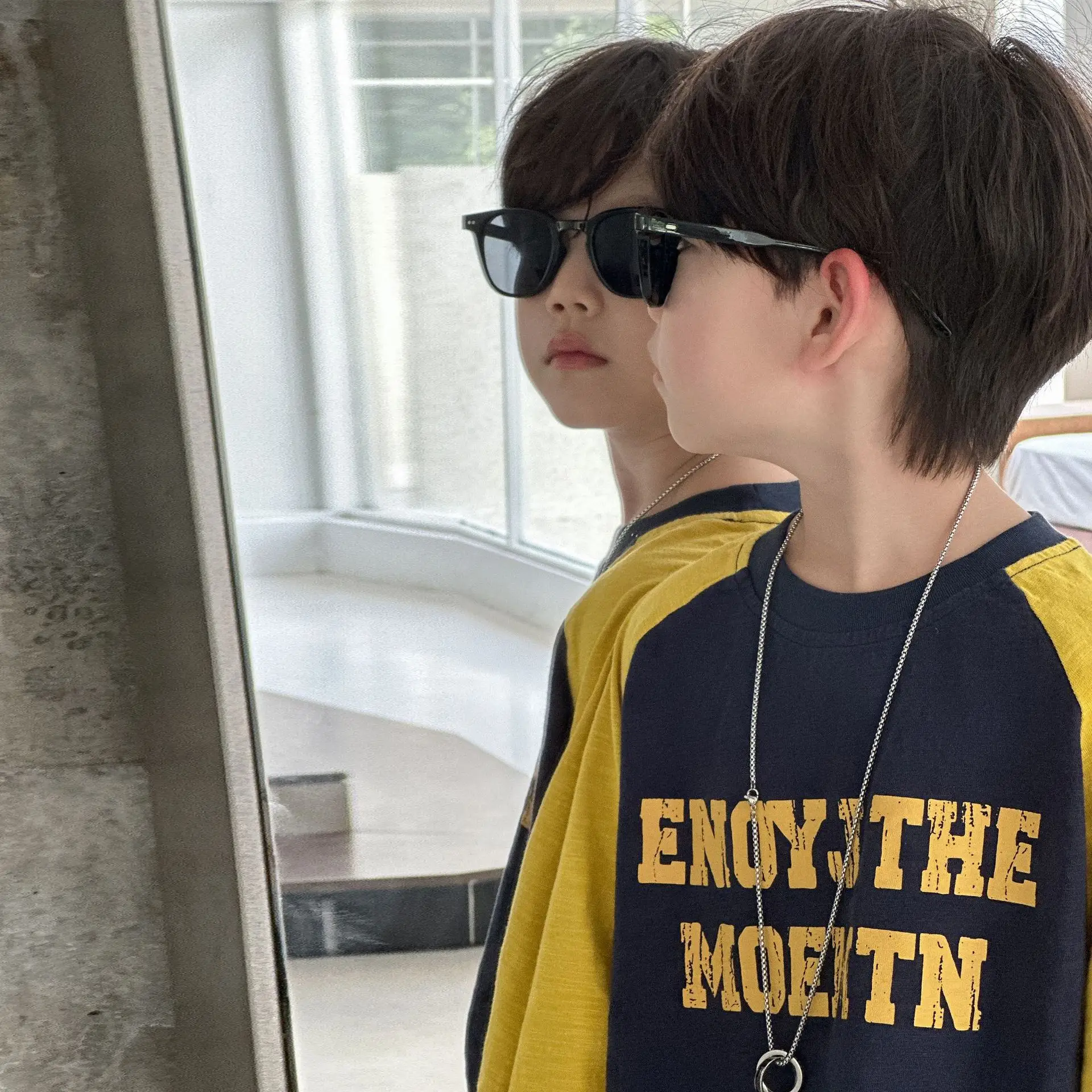 Boys Long Sleeve T-Shirt Navy Yellow 2025 Cotton — feature 10