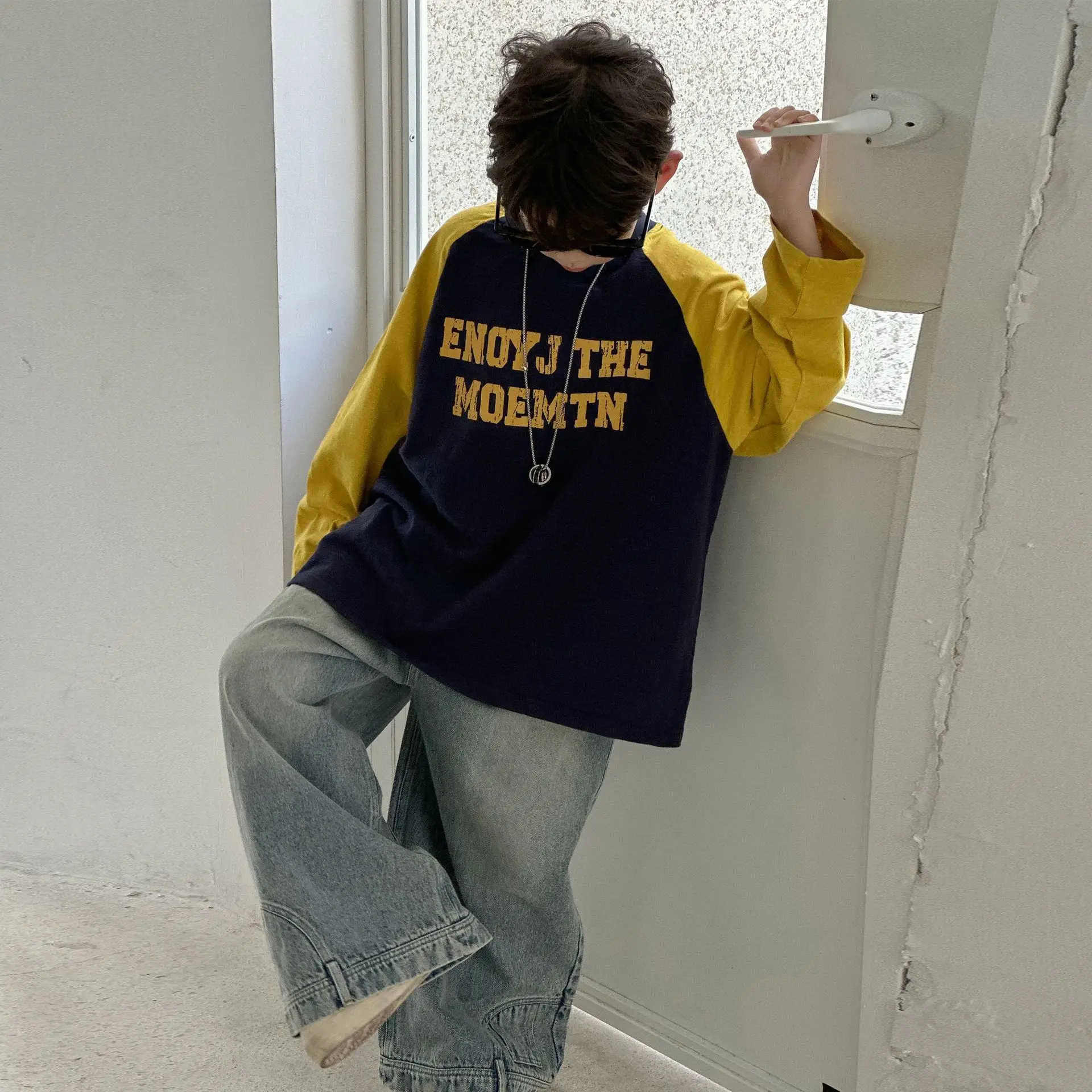 Boys Long Sleeve T-Shirt Navy Yellow 2025 Cotton — feature 9