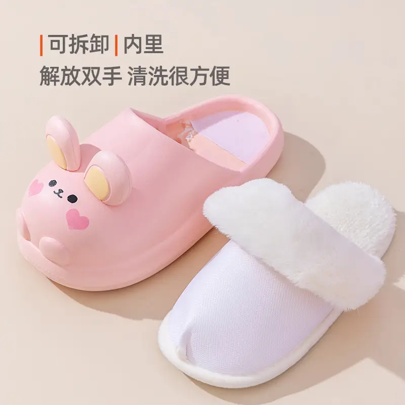 Cute Rabbit Cotton Slippers Women Winter Warm Waterproof