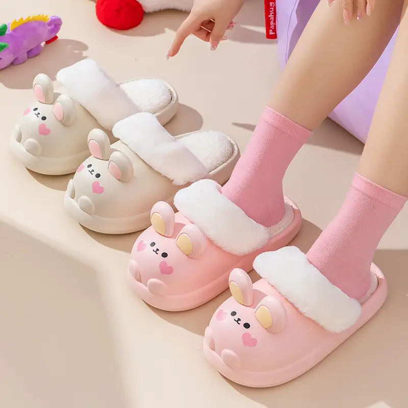 Cute Rabbit Cotton Slippers Women Winter Warm Waterproof