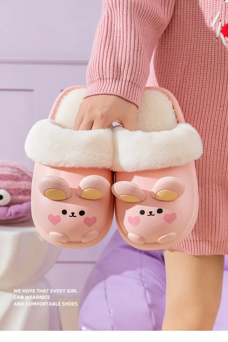 Cute Rabbit Cotton Slippers Women Winter Warm Waterproof — feature 1