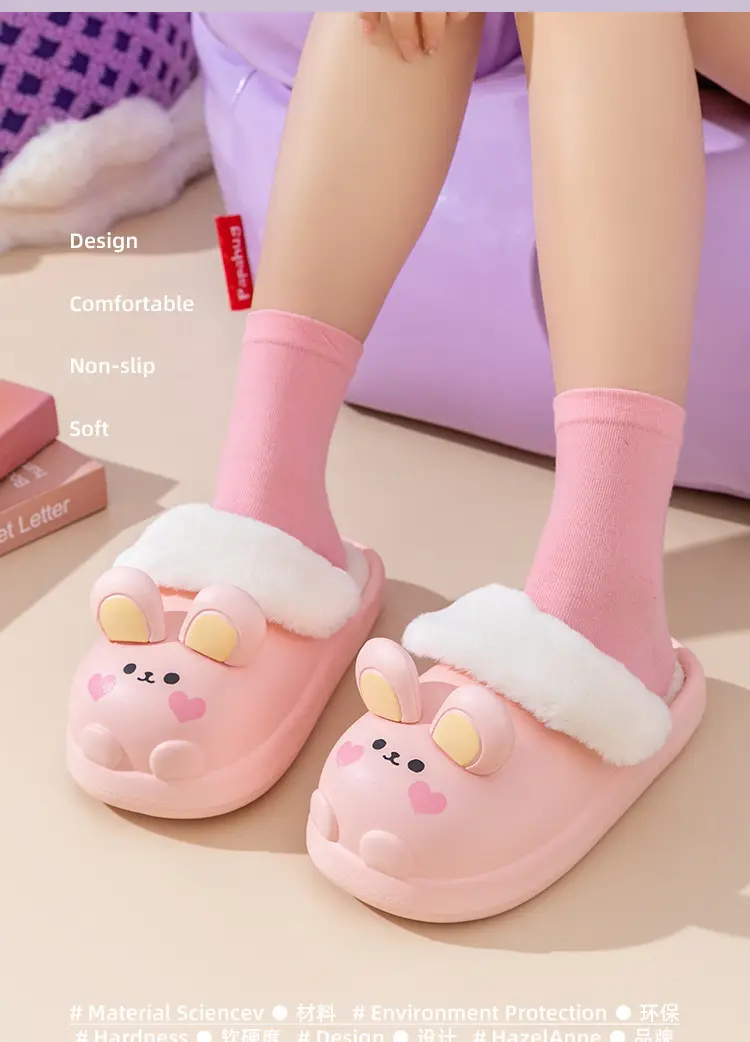 Cute Rabbit Cotton Slippers Women Winter Warm Waterproof — feature 3