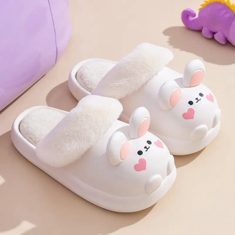 Cute Rabbit Cotton Slippers Women Winter Warm Waterproof