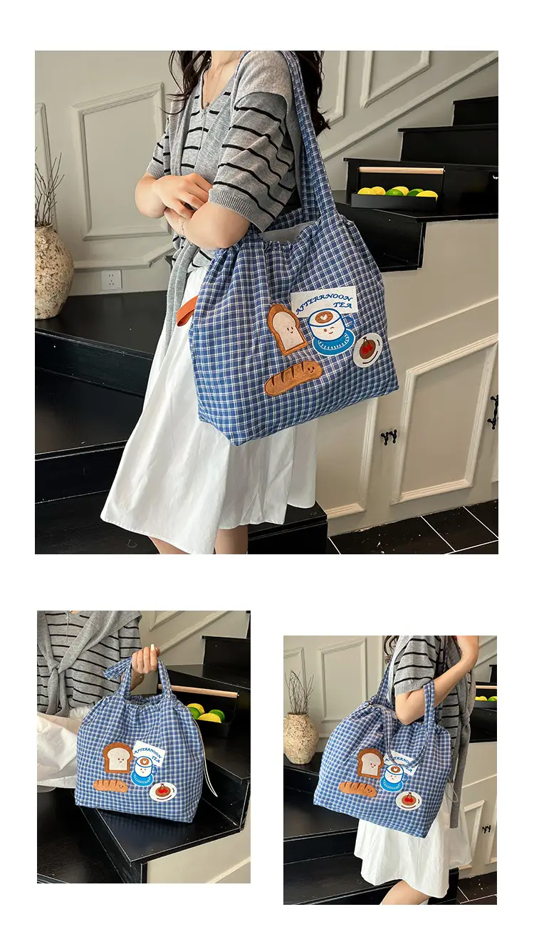 Women's Drawstring Canvas Shoulder Bag with Bunny Design — feature 10