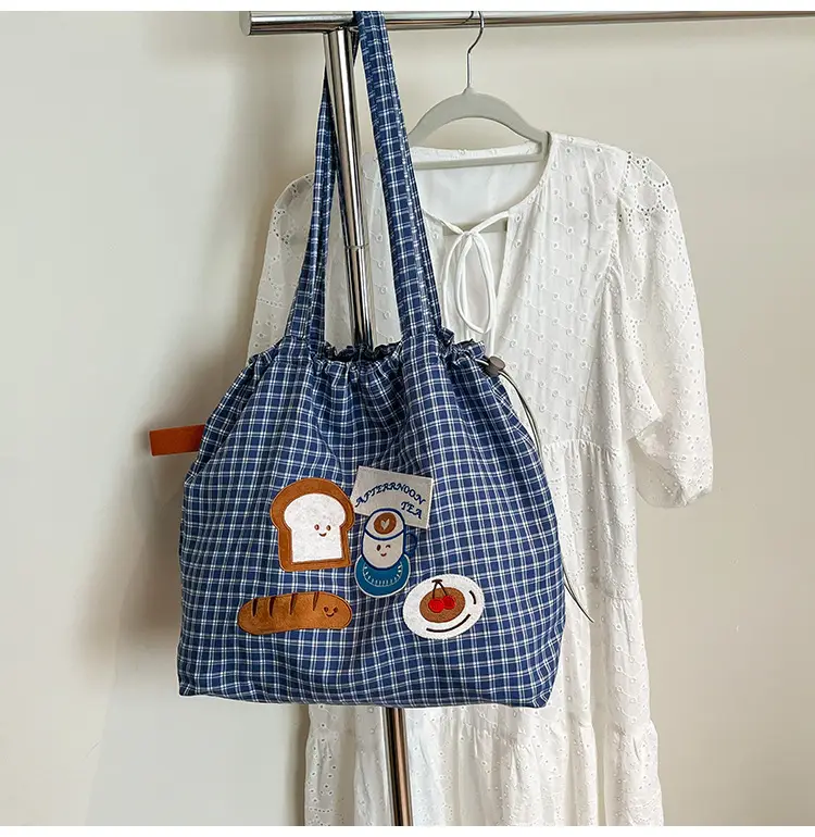 Women's Drawstring Canvas Shoulder Bag with Bunny Design — feature 13