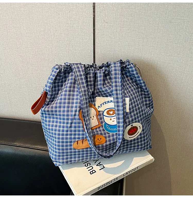 Women's Drawstring Canvas Shoulder Bag with Bunny Design — feature 14