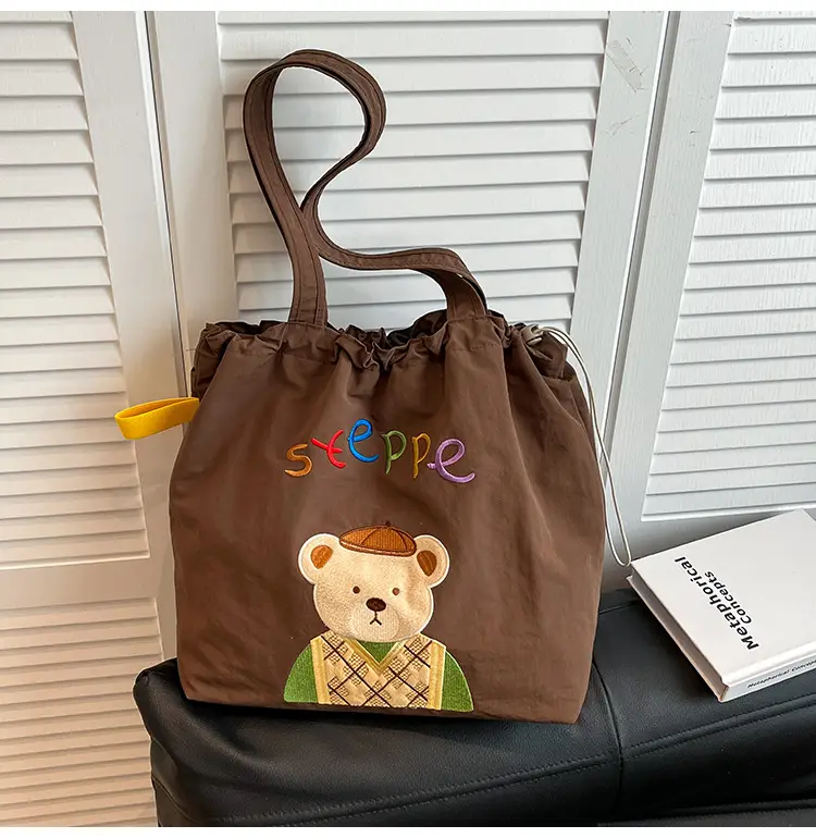Women's Drawstring Canvas Shoulder Bag with Bunny Design — feature 15