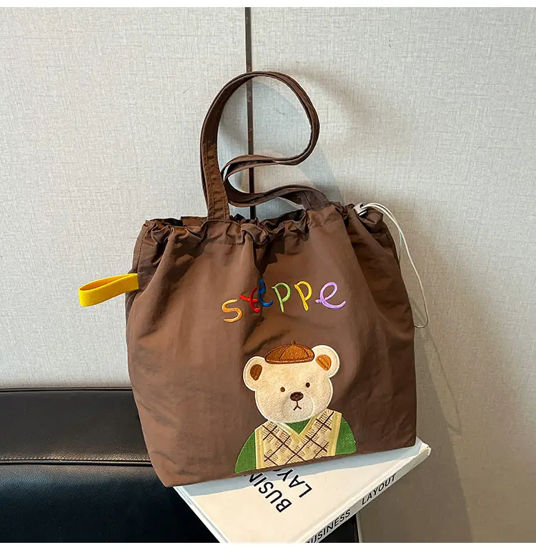 Women's Drawstring Canvas Shoulder Bag with Bunny Design — feature 16