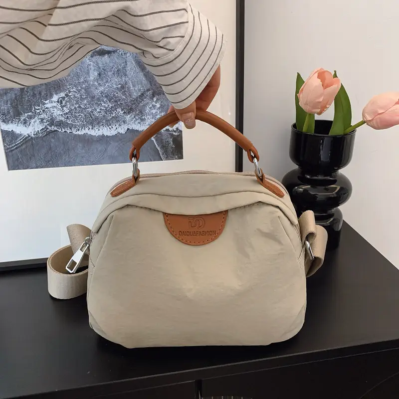Women's Textured Waterproof Oxford Handbag Beige Multi Layer Casual