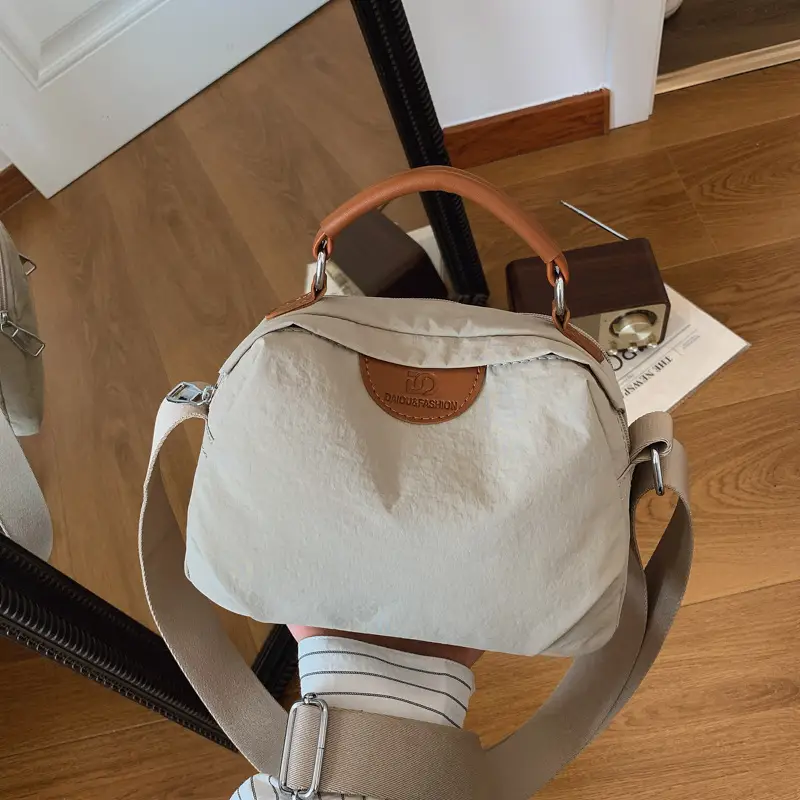 Women's Textured Waterproof Oxford Handbag Beige Multi Layer Casual