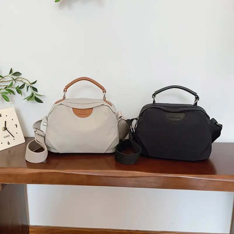 Women's Textured Waterproof Oxford Handbag Beige Multi Layer Casual
