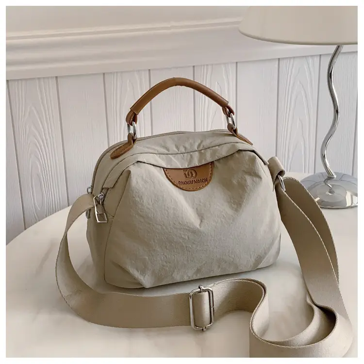 Women's Textured Waterproof Oxford Handbag Beige Multi Layer Casual — feature 13