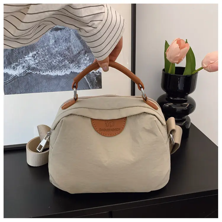 Women's Textured Waterproof Oxford Handbag Beige Multi Layer Casual — feature 45