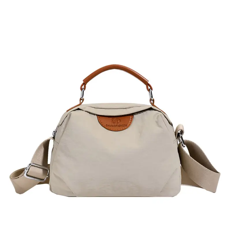 Women's Textured Waterproof Oxford Handbag Beige Multi Layer Casual