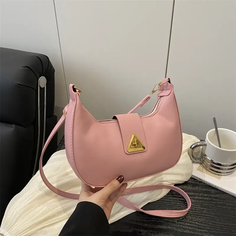 White Leather Shoulder Bag for Women with Gold Triangle Logo - Image 7