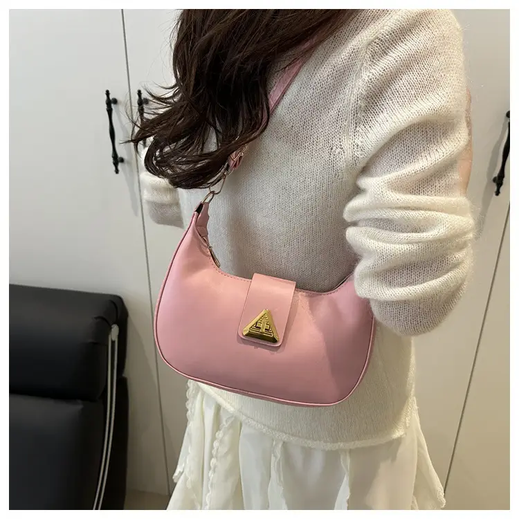 White Leather Shoulder Bag for Women with Gold Triangle Logo — feature 10