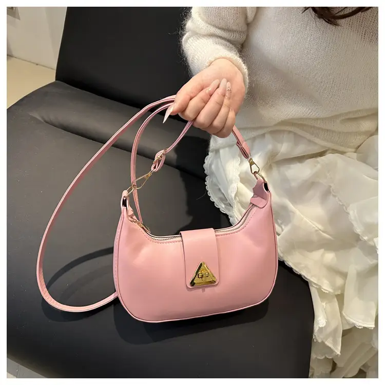 White Leather Shoulder Bag for Women with Gold Triangle Logo — feature 11