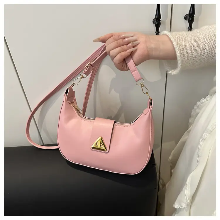 White Leather Shoulder Bag for Women with Gold Triangle Logo — feature 12