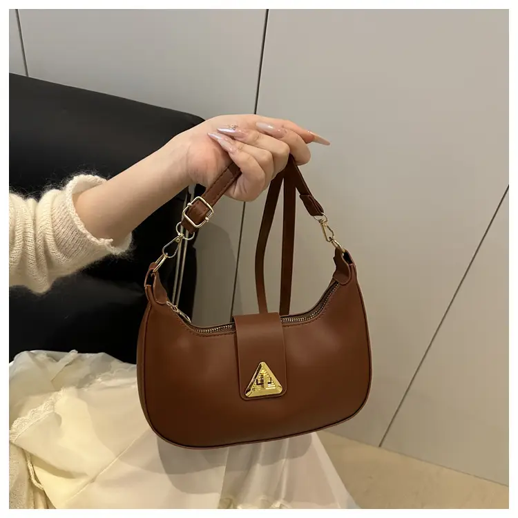 White Leather Shoulder Bag for Women with Gold Triangle Logo — feature 13