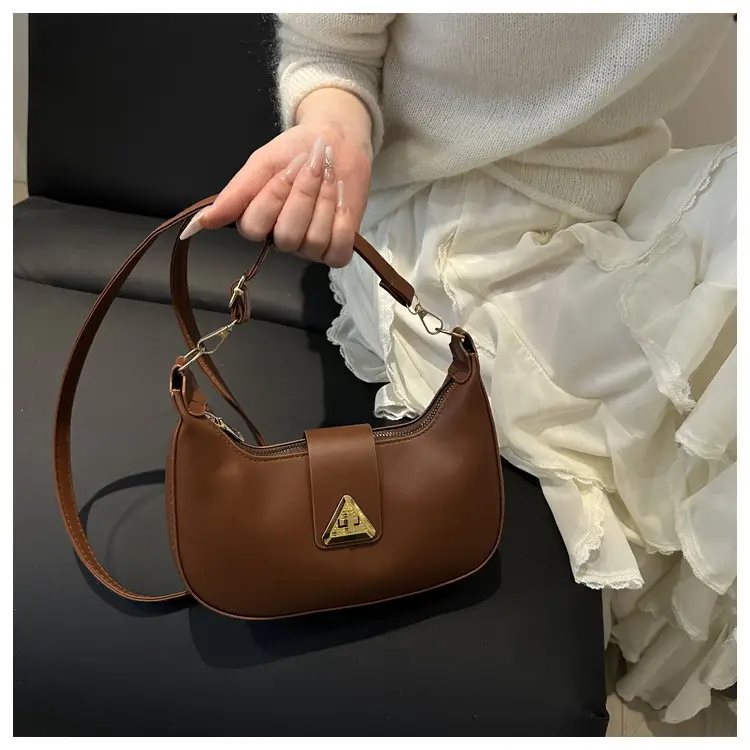 White Leather Shoulder Bag for Women with Gold Triangle Logo — feature 14