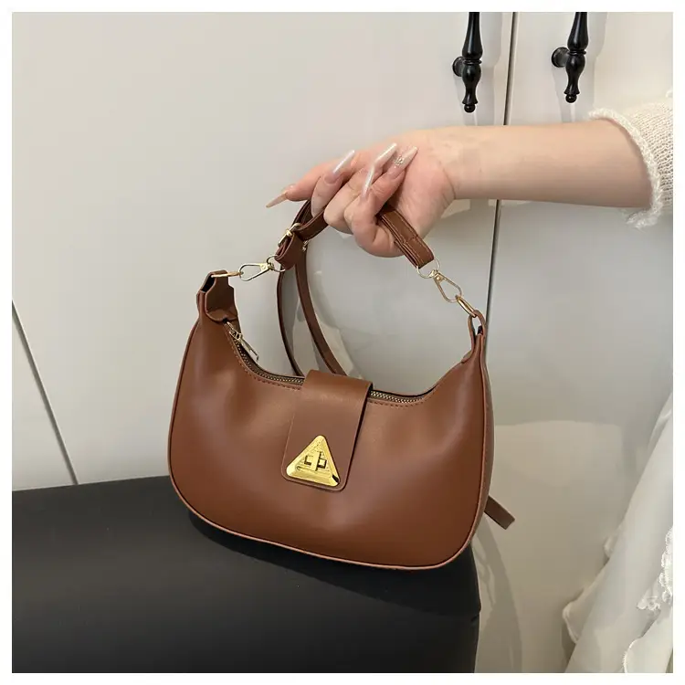 White Leather Shoulder Bag for Women with Gold Triangle Logo — feature 15