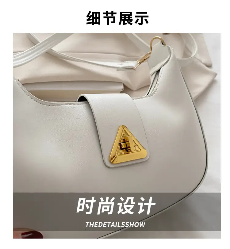 White Leather Shoulder Bag for Women with Gold Triangle Logo — feature 2