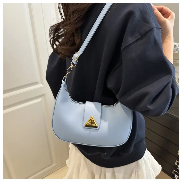 White Leather Shoulder Bag for Women with Gold Triangle Logo — feature 20