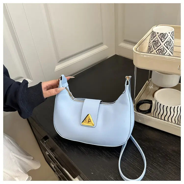 White Leather Shoulder Bag for Women with Gold Triangle Logo — feature 21