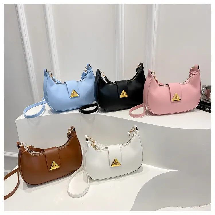 White Leather Shoulder Bag for Women with Gold Triangle Logo — feature 22