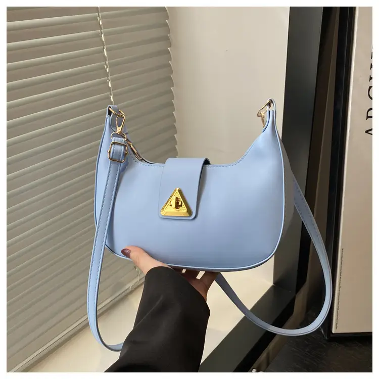 White Leather Shoulder Bag for Women with Gold Triangle Logo — feature 23