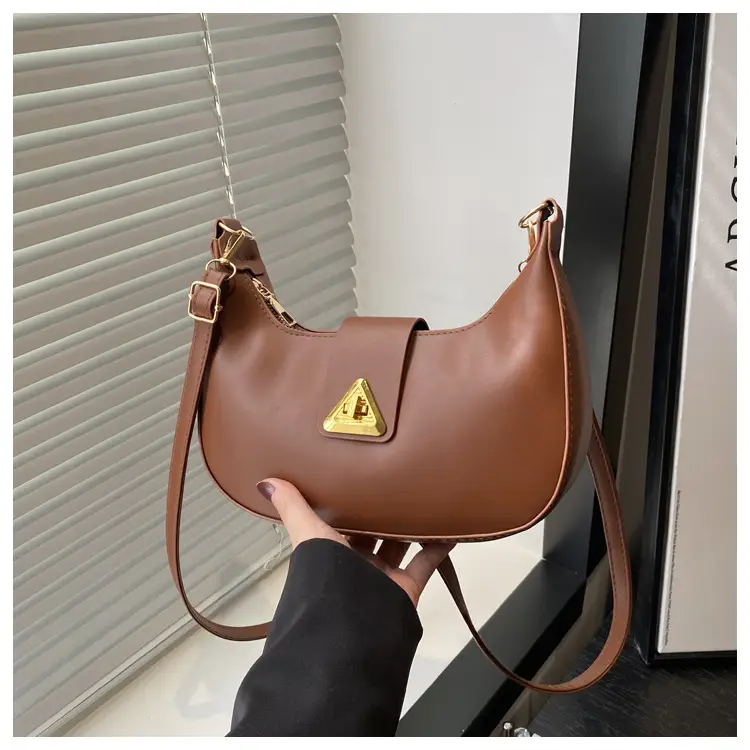 White Leather Shoulder Bag for Women with Gold Triangle Logo — feature 24