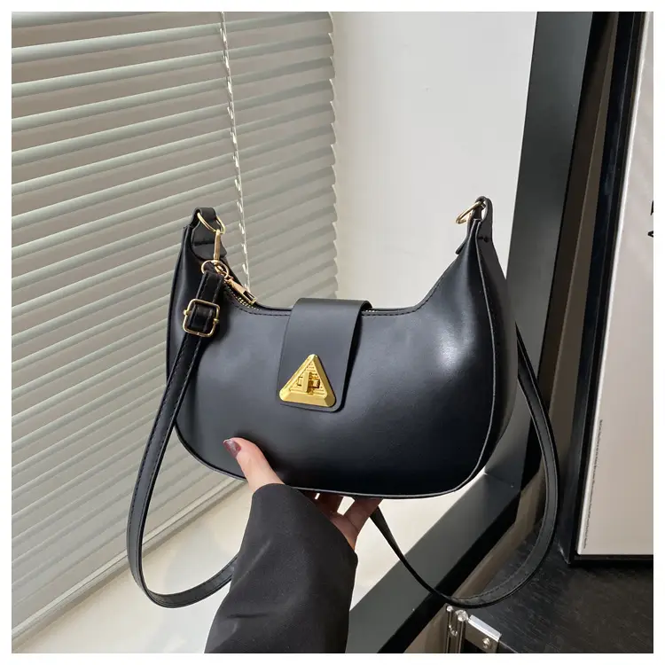 White Leather Shoulder Bag for Women with Gold Triangle Logo — feature 25