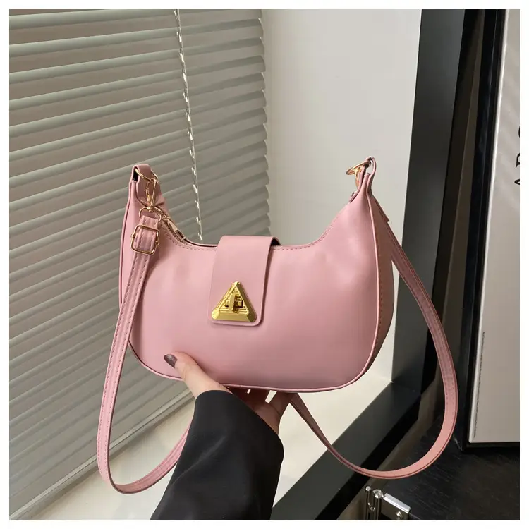 White Leather Shoulder Bag for Women with Gold Triangle Logo — feature 26