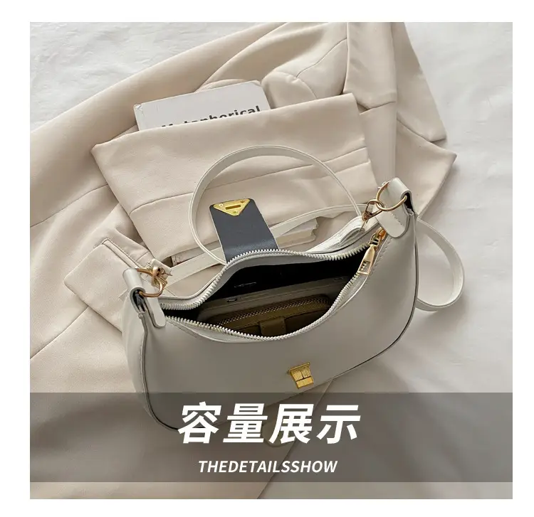 White Leather Shoulder Bag for Women with Gold Triangle Logo — feature 5