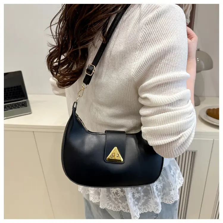 White Leather Shoulder Bag for Women with Gold Triangle Logo — feature 8