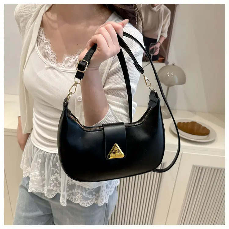 White Leather Shoulder Bag for Women with Gold Triangle Logo — feature 9