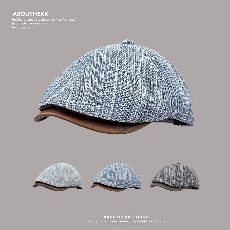 Japanese Retro Denim Forward Cap for Women Summer Literary Casual Versatile Leather Brim Artist Cap, Newsboy Cap - Image 4