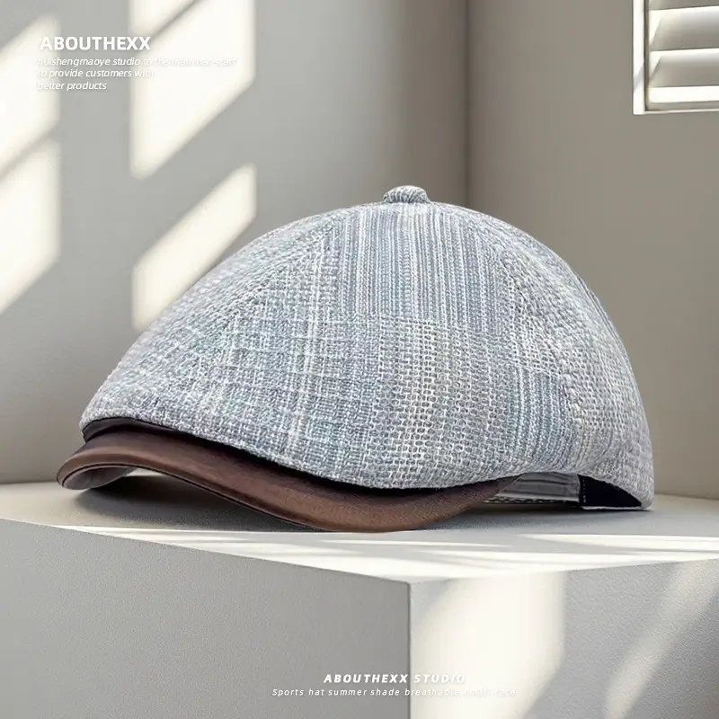 Japanese Retro Denim Forward Cap for Women Summer Literary Casual Versatile Leather Brim Artist Cap, Newsboy Cap - Image 2