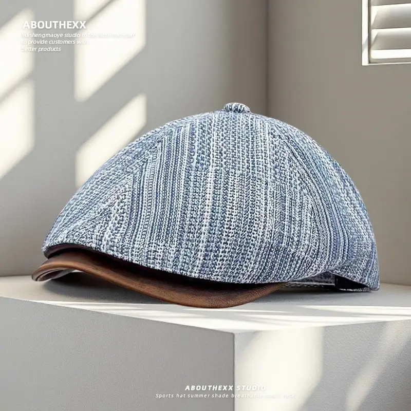 Japanese Retro Denim Forward Cap for Women Summer Literary Casual Versatile Leather Brim Artist Cap, Newsboy Cap - Image 3