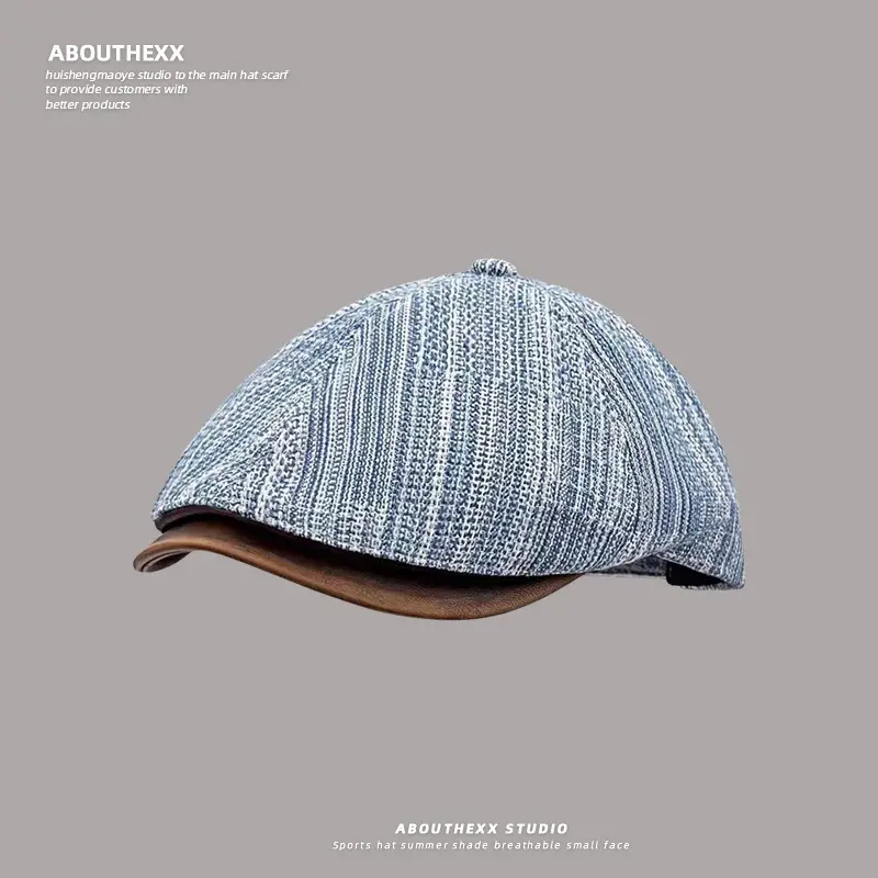 Japanese Retro Denim Forward Cap for Women Summer Literary Casual Versatile Leather Brim Artist Cap, Newsboy Cap — feature 5