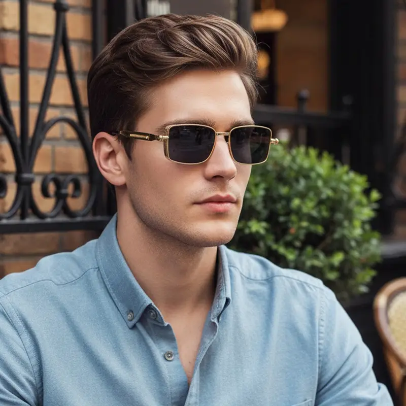 Retro Square Frame Sunglasses for Men Orange Lens - Image 8