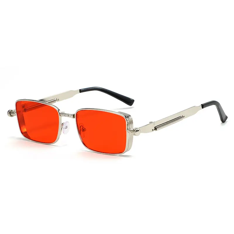 Retro Square Frame Sunglasses for Men Orange Lens - Image 5
