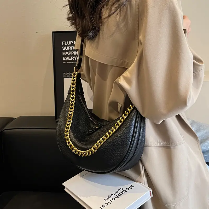 Women Chain Crossbody Bag Beige Large Capacity