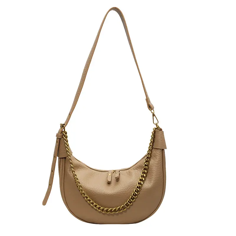 Women Chain Crossbody Bag Beige Large Capacity
